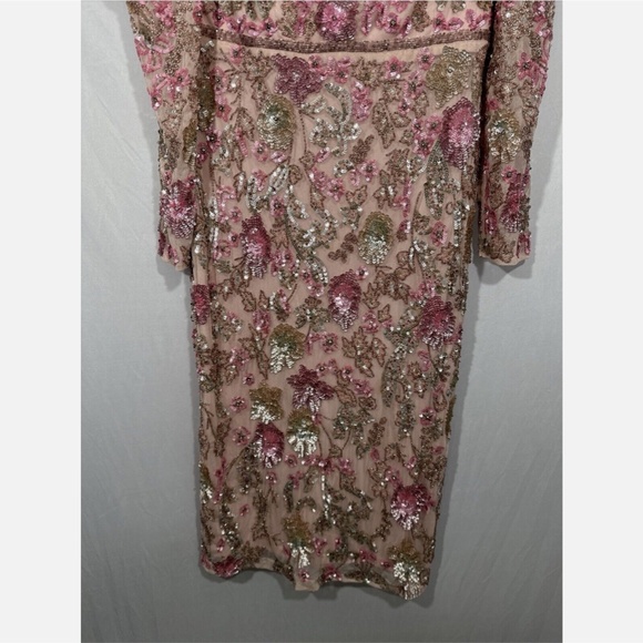 NWT‎ $498 Mac Duggal [ 12 ] Sequined Puff Sleeve High Neck Dress Rose Pink - Picture 11 of 16